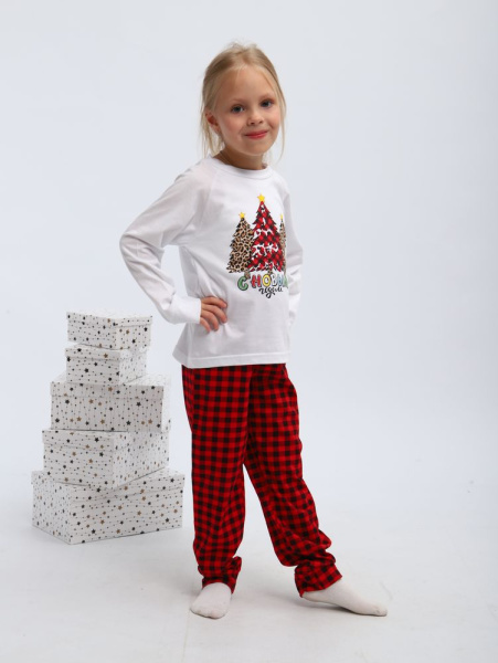Пижама детская, модель 324, трикотаж (Нарядные ёлочки)