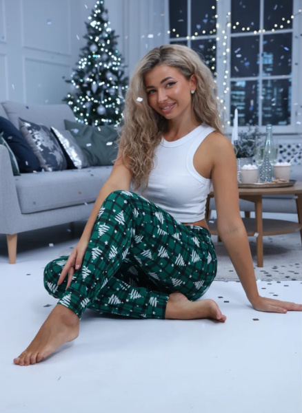 Брюки женские, модель 162, трикотаж (Елочка, зеленый)