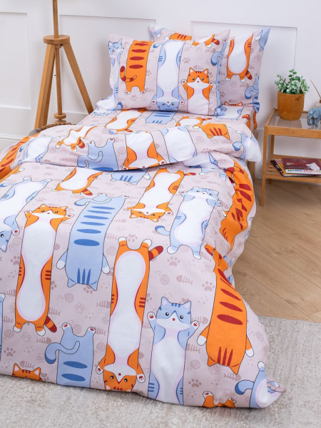 Наволочка 50*70 см, бязь "Комфорт", на пуговицах, детская расцветка (Кот батон)