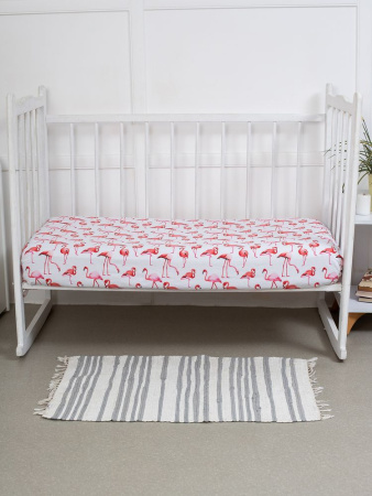 Простыня 100*150 см в детскую кроватку, перкаль, детская расцветка (Фламинго)