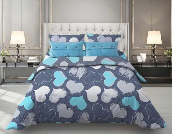 Комплект постельного белья 1,5-спальный, поплин (Романтика, бирюзовый)