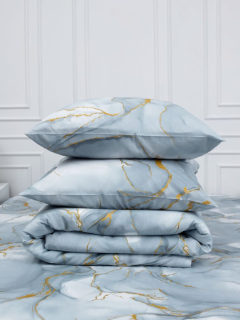 Комплект постельного белья Евромакси, перкаль (Мраморный узор, серый)