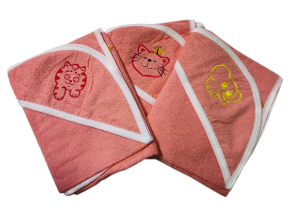 Махровое полотенце детское "Уголок" 95*95 с вышивкой (Персиковый)