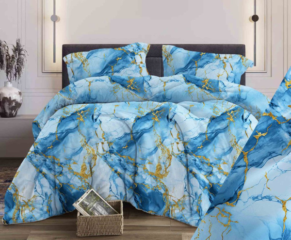 Пододеяльник Евромакси 240*220 см, поплин (Мрамор, бирюзовый)