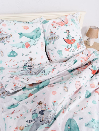Комплект постельного белья 1,5-спальный, перкаль, детская расцветка (Морячок)