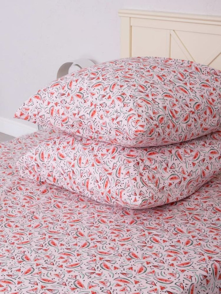 Наволочка 60*60 см, перкаль, детская расцветка (Арбузики, розовый)