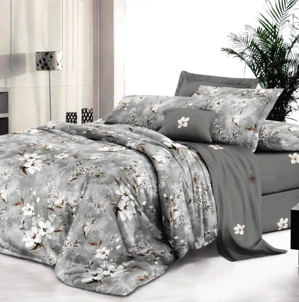 Простыня Евро 240*220 см, сатин "Престиж" (Песня цветов (компаньон))