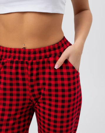 Брюки пижамные женские, модель 162, трикотаж (Красно-черная клетка)