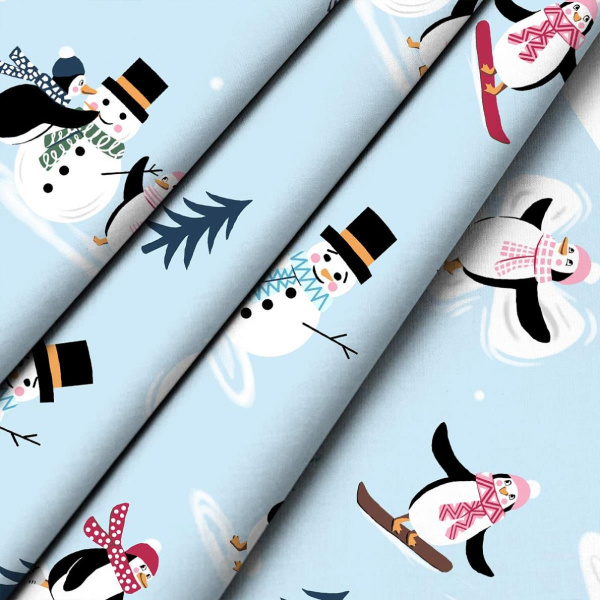 Комплект постельного белья в детскую кроватку, перкаль (Пингвинята)