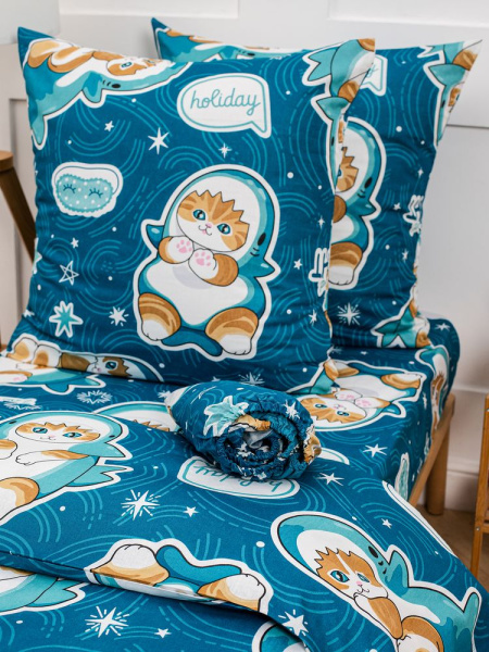 Наволочка 70*70 см, бязь "Комфорт", детская расцветка (Кот Акула)