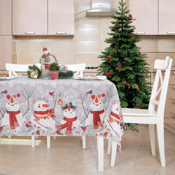 Скатерть 150*250 см, рогожка (Снеговики)