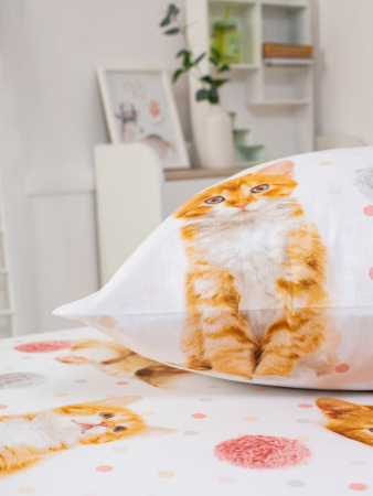 Комплект постельного белья 1,5-спальный, перкаль, детская расцветка (Рыжие котята)