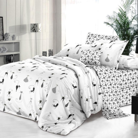 Пододеяльник Евромакси 240*220 см, на молнии, поплин (Кошечка (основа))