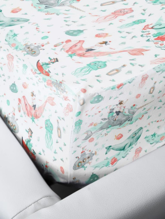 Простыня на резинке 080*160 см, перкаль, детская расцветка (Морячок)
