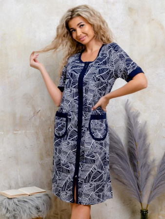 Халат женский, модель 124,трикотаж  (Листья)