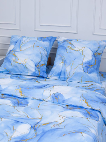 Простыня 1,5-спальная, перкаль (Мраморный узор, синий)