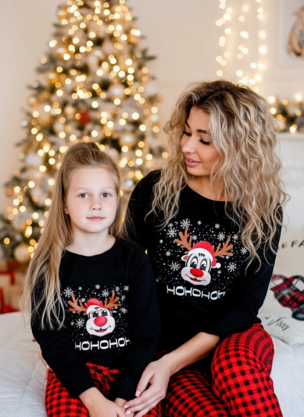 Пижама женская, модель 162, трикотаж (Олень Хо-хо-хо)