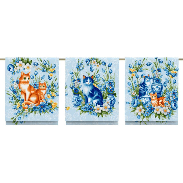 Комплект полотенец 48*60 см, 3 шт., рогожка (Декоративные котики)