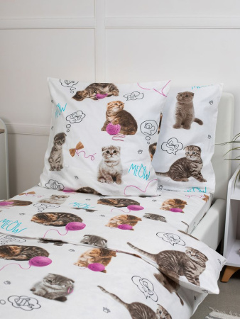 Простыня на резинке 080*160 см, перкаль, детская расцветка (Пушистики)