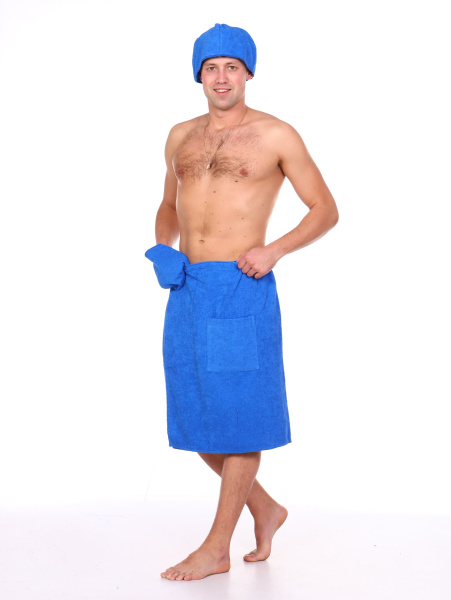 Комплект для сауны мужской,100% хлопок (Синий                )