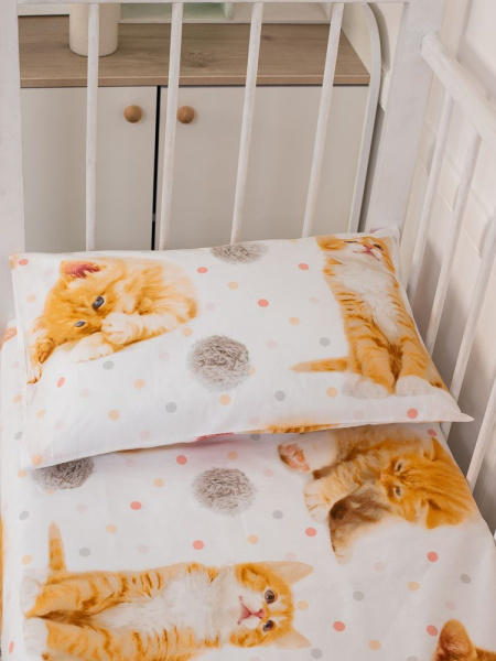 Наволочка 40*60 см, перкаль, детская расцветка (Рыжие котята)