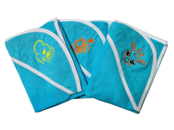 Махровое полотенце детское "Уголок" 95*95 с вышивкой (Бирюзовый)