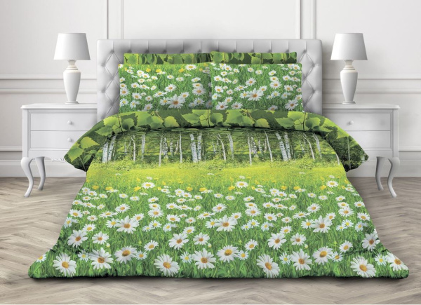 Простыня на резинке 180*200 см, бязь ГОСТ, борт 25 см (Березовая роща 3 D)