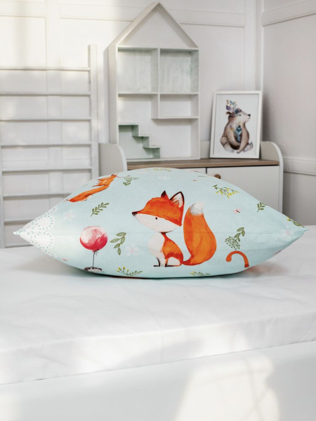 Наволочка 60*60 см, перкаль, детская расцветка (Лисята)