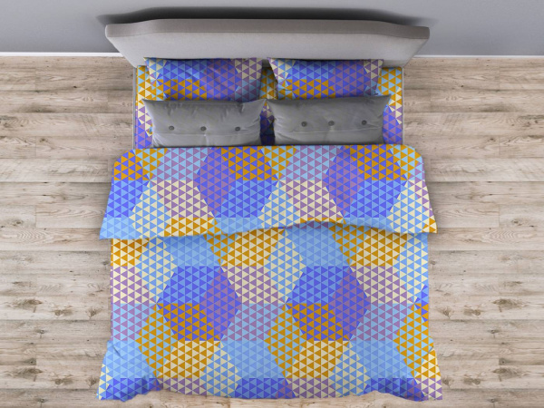 Комплект постельного белья Евромакси, поплин (Гексагон, голубой)