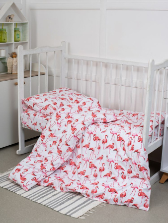Простыня 100*150 см в детскую кроватку, перкаль, детская расцветка (Фламинго)