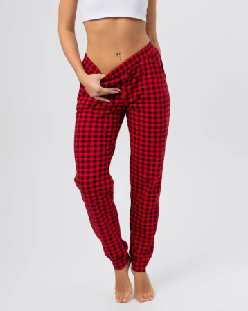Брюки пижамные женские, модель 162, трикотаж (Красно-черная клетка)