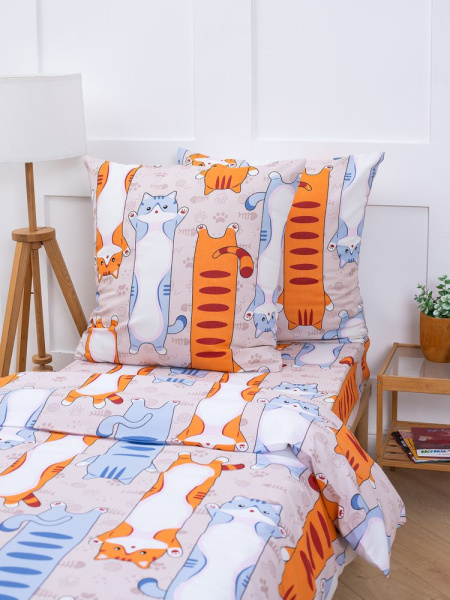 Простыня 1,5-спальная, бязь "Комфорт", детская расцветка (Кот батон)