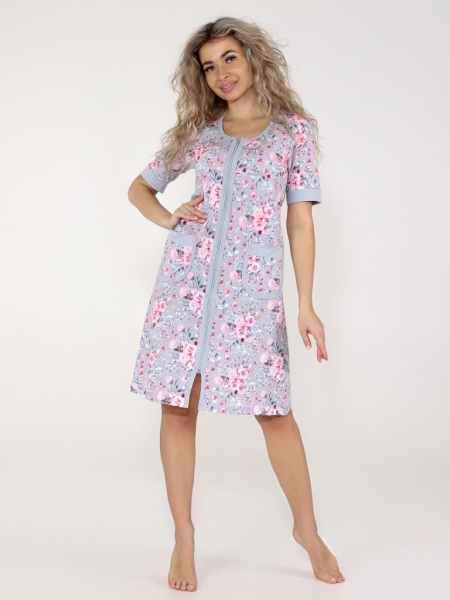 Халат женский, модель 124,трикотаж  (Розы)