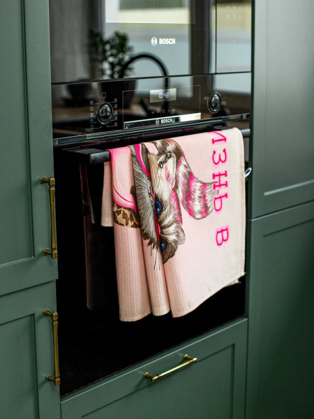 Комплект вафельных полотенец 48*60 см, 3 штуки (Розовый кот)