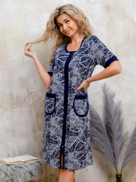 Халат женский, модель 124,трикотаж  (Листья)