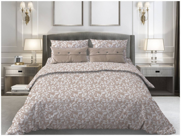 Наволочка 60*60 см, бязь "Комфорт" (Вьюнок, бежевый)