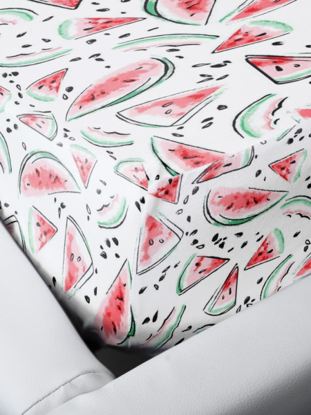 Простыня на резинке 090*190 см, перкаль, детская расцветка (Арбузики)