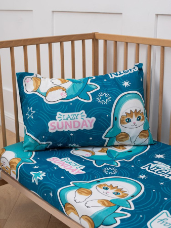 Комплект постельного белья в детскую кроватку, бязь "Комфорт", детская расцветка (Кот Акула)