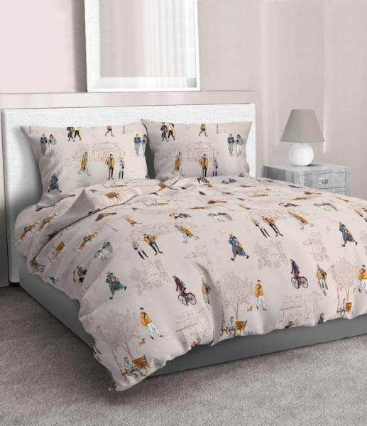 Комплект постельного белья 2-спальный с Евро простыней, перкаль (Осенний город)