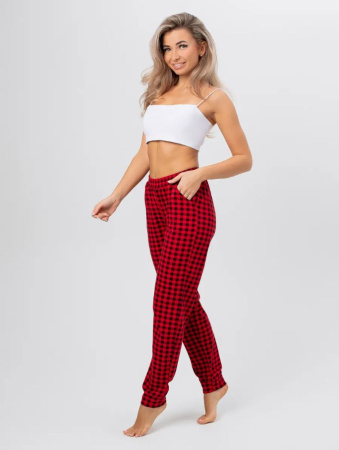 Брюки пижамные женские, модель 162, трикотаж (Красно-черная клетка)