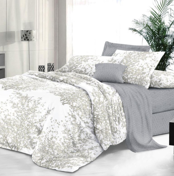 Простыня на резинке 200*200 см, сатин "Престиж", борт 25 см (Сказки леса (компаньон))