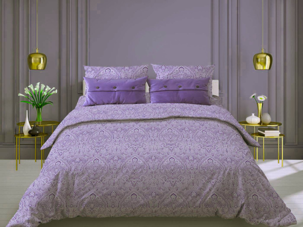 Комплект постельного белья Евромакси, поплин (Дамаск, фиолетовый)