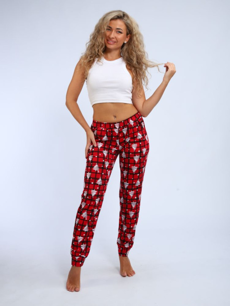 Брюки женские, модель 162, трикотаж (Елочка, красный)