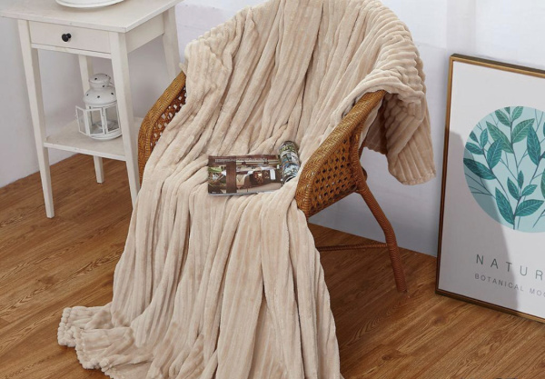 Плед 145*210 см, Велсофт - жаккард, Нежность (Бежевый-страйп)