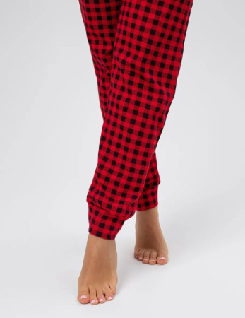 Брюки пижамные женские, модель 162, трикотаж (Красно-черная клетка)