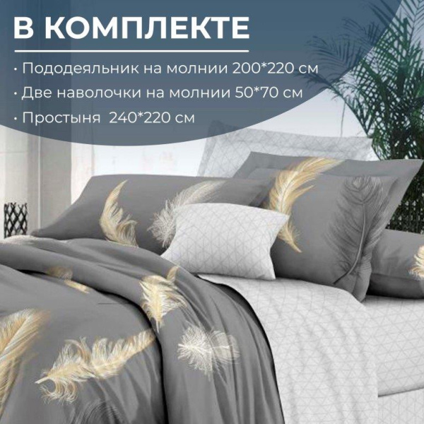 Комплект постельного белья Евростандарт, на молнии, поплин (Финист)