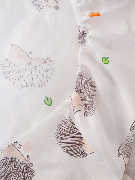 Простыня на резинке 080*160 см, перкаль, детская расцветка (Ёжики)