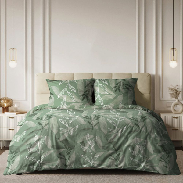 Комплект постельного белья Евромакси, бязь  ГОСТ (Китос, зеленый)