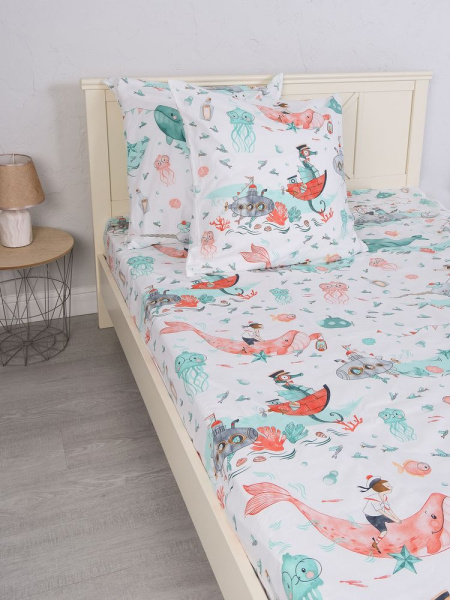 Простыня 1,5-спальная, перкаль, детская расцветка (Морячок)