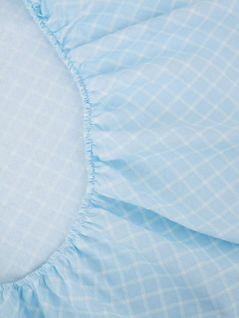 Простыня на резинке 090*200 см, бязь "Комфорт 150 см", борт 25 см (Виши, голубой)